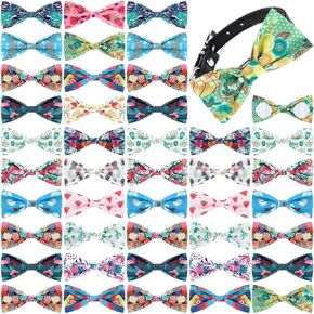 16 Pieces Dog Bow Ties Slide Dog Collar Bows Summer Hawaiian Styles Dog Collar Attachment Bows with Rubber Bands Dog Bow Ties for Large Dogs Spring Summer Grooming Independence Day(Horror Style)