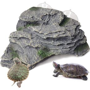 Turtle Basking Platform Reptile Climbing Shale Resin Step Ledge Stone Aquarium Ornament Rock Landscaping Decoration with Suction Cups for Frogs Newts Amphibians Lizard (Medium:8.2"Lx3.3"Wx3.1"H)