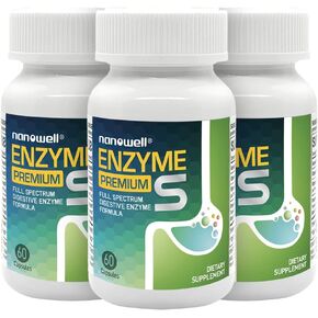 NANOWELL Enzyme Premium S Digestive Health Supplement, Multi Enzymes, Bromelain from Pineapple, Papain from Papaya - 60 Capsules X 3 Bottles (180 Count) in Kuwait