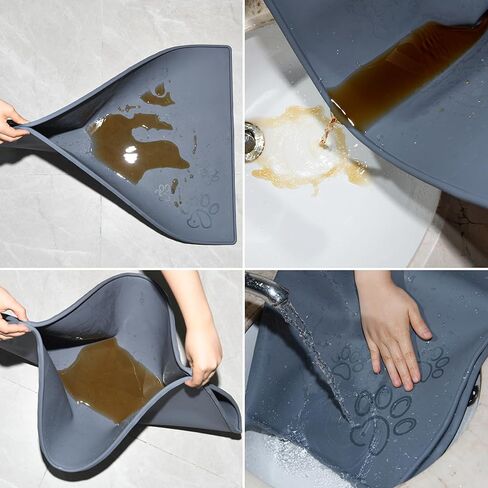 Silicone Pet Food Mat, Dog Feeding Mat and Water Bowl Placemat, Dishwasher Safe, Raised Edges to Prevent Spills, Non-Slip Waterproof Tray to Stop Messes on Floor in Kuwait