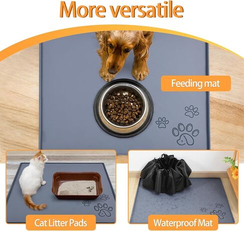 Silicone Pet Food Mat, Dog Feeding Mat and Water Bowl Placemat, Dishwasher Safe, Raised Edges to Prevent Spills, Non-Slip Waterproof Tray to Stop Messes on Floor in Kuwait