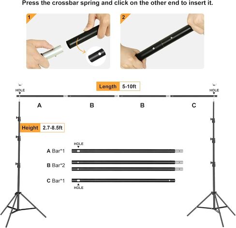 Backdrop Stand, Maxztill 8.5x10Ft Adjustable Photo Backdrop Stand Kit | Backdrop Stand for Parties,4 Crossbars,6 Background Clamps,4 Backdrop Clip Holder,2 Sandbags,1 Carry Bag for Wedding in Saudi Arabia