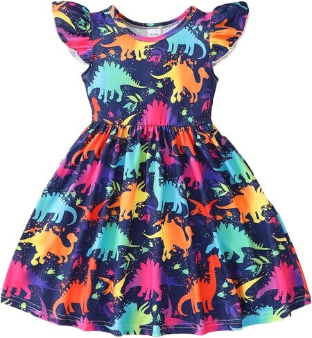 Toddler Baby Girl Dresses Summer Dinosaur Print Dress Sundress Ruffle Skirts Clothes in Kuwait