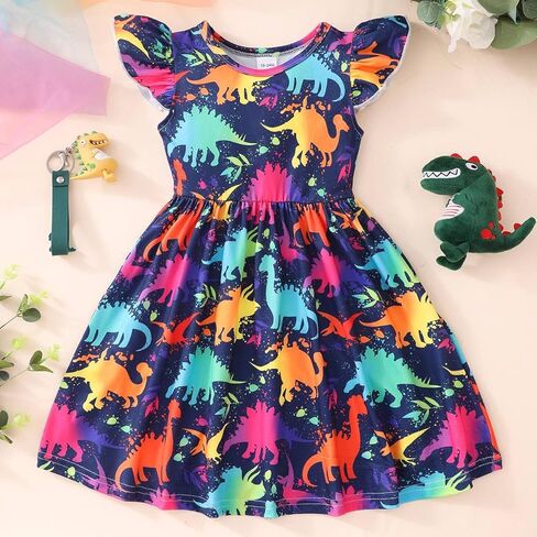 Toddler Baby Girl Dresses Summer Dinosaur Print Dress Sundress Ruffle Skirts Clothes in Kuwait