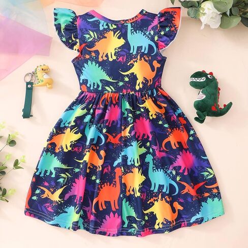 Toddler Baby Girl Dresses Summer Dinosaur Print Dress Sundress Ruffle Skirts Clothes in Kuwait