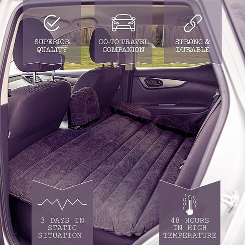 Zone Tech Car Trunk Inflatable Air Mattress - Premium Quality Easy Inflation Air Pump Flocking Surface Back Seat Mattress Thickened Bed with 2 Inflatable Pillows for Travel Camping Family Outing in Saudi Arabia