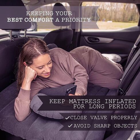 Zone Tech Car Trunk Inflatable Air Mattress - Premium Quality Easy Inflation Air Pump Flocking Surface Back Seat Mattress Thickened Bed with 2 Inflatable Pillows for Travel Camping Family Outing in Saudi Arabia
