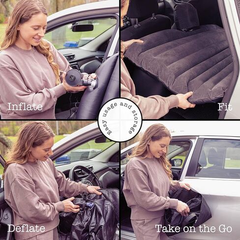 Zone Tech Car Trunk Inflatable Air Mattress - Premium Quality Easy Inflation Air Pump Flocking Surface Back Seat Mattress Thickened Bed with 2 Inflatable Pillows for Travel Camping Family Outing in Saudi Arabia