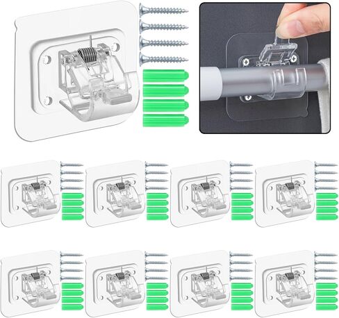 دعامات قضيب ستارة ذاتية اللصق بدون حفر، خطافات حامل قضيب ستارة بدون حفر، شماعات قضيب ستارة قابلة للتعديل خالية من الأظافر للحمام والمطبخ والمنزل والفندق (16 Tramsparent) in Kuwait
