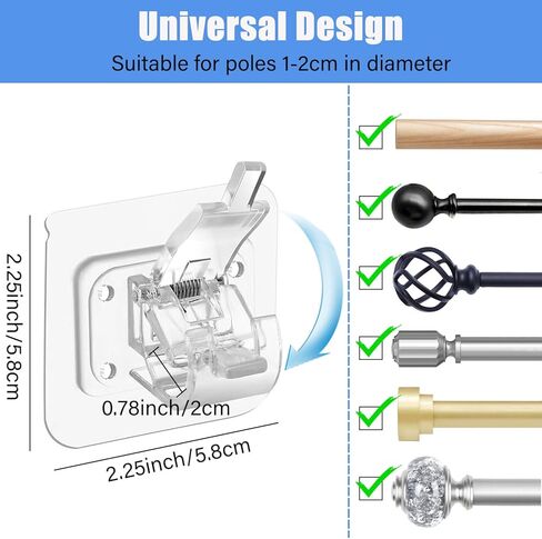 دعامات قضيب ستارة ذاتية اللصق بدون حفر، خطافات حامل قضيب ستارة بدون حفر، شماعات قضيب ستارة قابلة للتعديل خالية من الأظافر للحمام والمطبخ والمنزل والفندق (16 Tramsparent) in Kuwait
