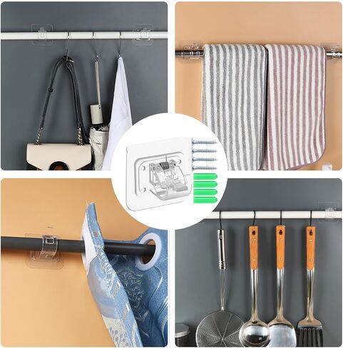 دعامات قضيب ستارة ذاتية اللصق بدون حفر، خطافات حامل قضيب ستارة بدون حفر، شماعات قضيب ستارة قابلة للتعديل خالية من الأظافر للحمام والمطبخ والمنزل والفندق (16 Tramsparent) in Kuwait