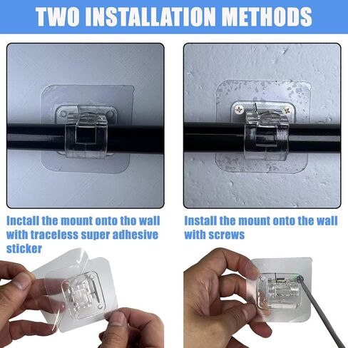 دعامات قضيب ستارة ذاتية اللصق بدون حفر، خطافات حامل قضيب ستارة بدون حفر، شماعات قضيب ستارة قابلة للتعديل خالية من الأظافر للحمام والمطبخ والمنزل والفندق (16 Tramsparent) in Kuwait