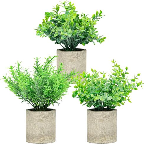 leafouse 3 Pack Mini Potted Fake Plants Artificial Plastic Eucalyptus Plants Topiaries for Home Office Desk Room Decor in Saudi Arabia