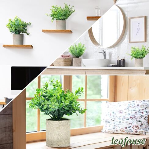 leafouse 3 Pack Mini Potted Fake Plants Artificial Plastic Eucalyptus Plants Topiaries for Home Office Desk Room Decor in Saudi Arabia