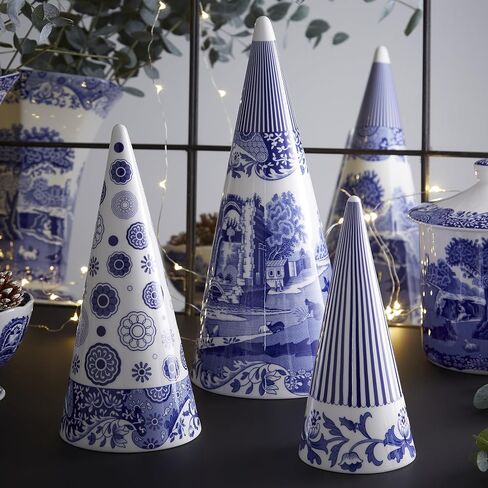 Spode Blue Italian Cone Shaped Topiary | Topiary for Home Décor with Iconic Blue Italian Motif | Made of Fine Porcelain (13") in Saudi Arabia