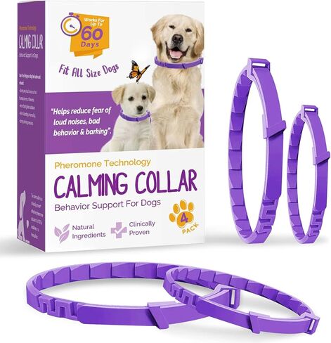 Calming Collar for Dogs, Dog Anxiety Relief, Adjustable Dog Calming Collar, Sustained Release Pheromone, Suitable for All Dogs with Separation Anxiety&Stress&Fear, Easily Fit in New Environment, 4Pcs in Kuwait