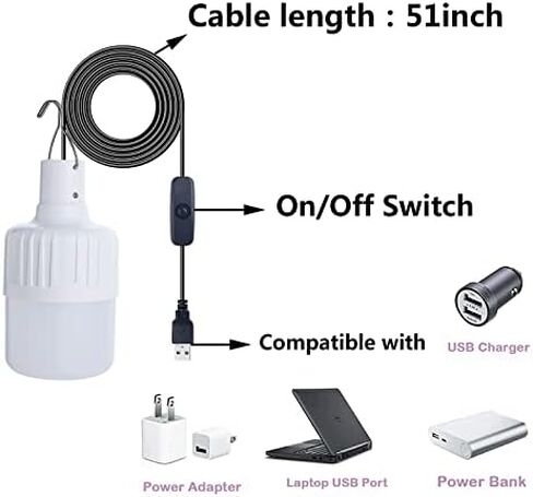 XYSRZ 2 Pack USB Light Bulb, Portable LED Lamp for Garage Warehouse Car Truck Fishing Boat Outdoor Portable LED Bulb, Emergency Light, or Children Bed Lamp (5W) in Kuwait