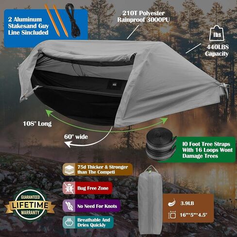 WintMing Hammock with Mosquito Net and Rain Fly Cover 3 in 1 Camping Hammock Tent 440lbs Load in Kuwait