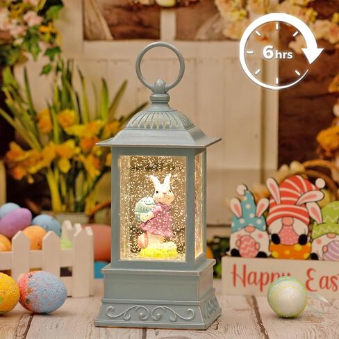 فانوس كرة الثلج المضاء على شكل أرنب عيد الفصح، ديكورات عيد الفصح كرة ثلجية ربيعية مع بريق دوامي، ديكور عيد الفصح لعطلة الربيع لديكورات الطاولة المنزلية والهدايا (أرنب عيد الفصح والبيض) in Kuwait
