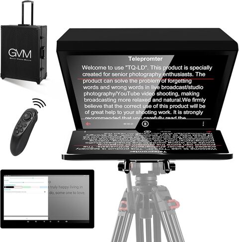 GVM Teleprompter with Android Tablet,18" Teleprompter Kit with Remote Control & App, Teleprompter for camcorders/Digital Cameras, Colorless Spectroscope, Ultra HD Wide-Angle Lens with Carry Case in Saudi Arabia