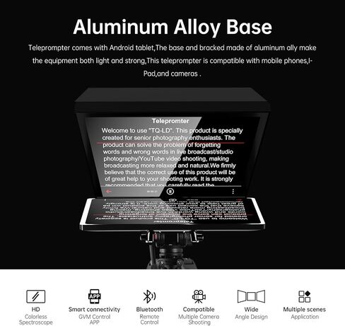 GVM Teleprompter with Android Tablet,18" Teleprompter Kit with Remote Control & App, Teleprompter for camcorders/Digital Cameras, Colorless Spectroscope, Ultra HD Wide-Angle Lens with Carry Case in Saudi Arabia