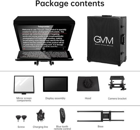 GVM Teleprompter with Android Tablet,18" Teleprompter Kit with Remote Control & App, Teleprompter for camcorders/Digital Cameras, Colorless Spectroscope, Ultra HD Wide-Angle Lens with Carry Case in Saudi Arabia