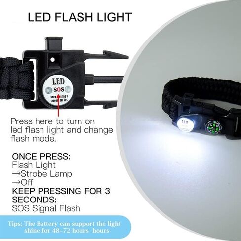 GALAXYLENSE 21 in 1 Survival Bracelet, Paracord Emergency Outdoor Sports Wristband Kit Waterproof Compass, LED Light, Thermometer, Rescue Whistle, Fire Starter.. 21 Tools 2 Sets Black in Saudi Arabia