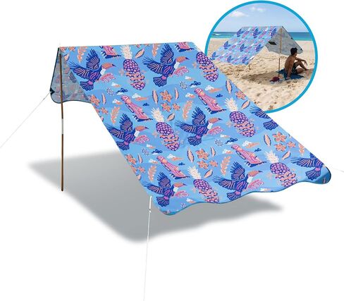 مجموعة خيمة الشاطئ المحمولة بعامل حماية من الأشعة فوق البنفسجية 50+ من Moku Beach Co - مجموعة من 3 خطوات، هاواي العتيقة - تتضمن حقيبة وأعمدة وأوتاد ومطرقة - ظل شمس مثالي للشاطئ، سهل ومريح in Saudi Arabia
