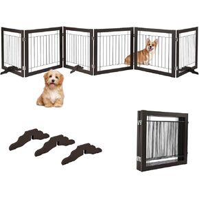 BOEASTER Freestanding Dog Gate 146" Extra Wide Wooden Indoor Pet Gate Stairs Expandable Decorative Wooden Fence Indoor Gate Safety for Doorways and House, Stairs for Small Medium Pets in Kuwait
