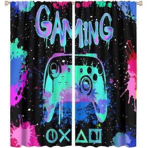Boys Gaming Curtain, Video Game Controller Window Treatment Gamer Room Decor Colorful Cool Gamepad Rod Pocket Window Drapes for Teens Man Bedroom Living Room (Decor) 42x45in in Kuwait