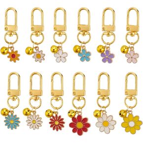 DELORIGIN 12pcs Enamel Cat Collar Bells, Daisy Flower Jewelry Bell Charms with Swivel Clasps Colorful Collar Pendants with Bells for Dog Cat Necklace Pet Ornament Training Keychains DIY Crafts, Metal, in Saudi Arabia