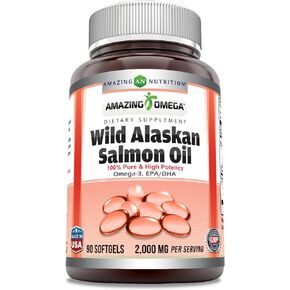 Amazing Omega Wild Alaskan Salmon Oil 2000mg Per Serving Softgels Supplement (360)