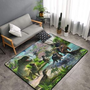 3D Dinosaur Washable Area Rugs, Dinosaur Group in The Primeval Forest Soft Large Floor Rug Non-Skid Carpets for Kids Room Living Room Bedroom Home Decor 4x5.3 Ft in Saudi Arabia