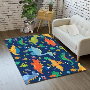 Lovely Navy Blue Dinosaurs Area Rugs Lovely Dinosaur Rugs for Boys Navy Blue Cute Animal Patterns Carpets Dinosaur Rugs for Boys Bedroom Living Dinning Room Bedroom Kitchen Playing Room, 2'5''×4' in Kuwait