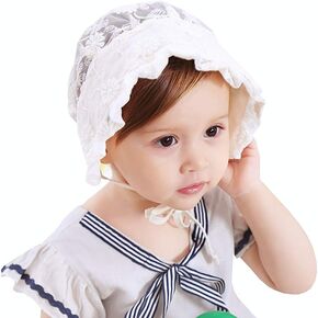 Baby Girl Toddlers Breathable Lacy Bonnet Eyelet Cotton Adjustable Sun Protection Hat in Kuwait