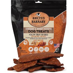 BRUTUS & BARNABY Chicken Jerky Dog Treats- Dehydrated Crunchy USA Premium Fillets, Grain-Free, Preservative-Free, No Fillers. All Natural Chicken Strips are Great for Dogs and Cats (10oz)
