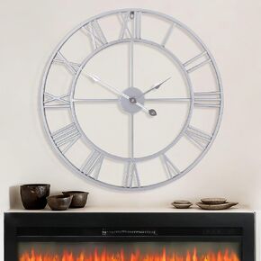 LEIKE Large Modern Metal Wall Clocks 60CM / 24 Inch Rustic Round Nearly Silent Little Ticking Battery Operated Black Roman Numerals Clock for Living Room/Bedroom/Kitchen Wall Decor-60cm in Kuwait