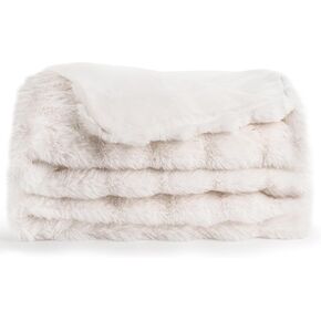 بطانية Snuggoo الفاخرة من فراء الأرنب الصناعي باللون الأبيض الكريمي، بطانية فائقة النعومة ورقيقة للأريكة والسرير، بطانية فقاعات مريحة للنساء (50 بوصة × 60 بوصة) in Kuwait