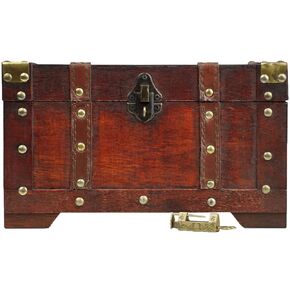 Pirate Treasure Chest Storage Box - New York 15.5x7.5x8.7 - Durable Wooden Treasure Chest with Lock - Unique Handmade Decorative Wood Storage Box - Vintage Wood Chest Box - The Best Gift in Kuwait