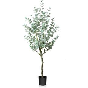4ft Artificial Eucalyptus Tree, Fake Eucalyptus Tree with White Silver Dollar Leaves, Silk Faux Eucalyptus Tree with Plastic Nursery Pot, Artificial Plants for Home Office Indoor Decor,1 Pack