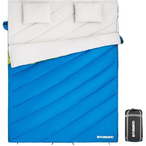 FUNDANGO Queen Size XL Double Sleeping Bag for Camping,Hiking,Traveling,2 Person Sleeping Bag with 2 Pillows and Compression Bag in Kuwait