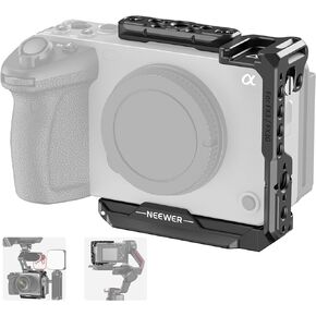 NEEWER Half Cage for Sony FX3 FX30 Camera, Aluminum Video Rig with NATO Rail, 3/8" ARRI, 1/4" Threads, Cold Shoe, Arca Type Baseplate Compatible with DJI Gimbals Sony XLR Handle, CA046