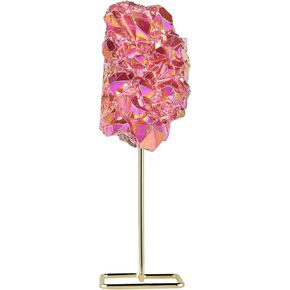 Rockcloud Titanium Coated Crystal Quartz Display with Metal Stand Geode Crystal Cluster Specimen for Home Office Decoration, Blue
