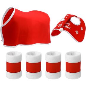 Cunno 6 Pack Horse Christmas Costume Include Slip on Horse Halter Cover with Fleece Trim with 4 Pcs Horse Leg Wraps and Horse Saddle Blanket Santa Hat for Horse Winter Xmas Holiday Party Accessories in Saudi Arabia