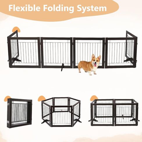 BOEASTER Freestanding Dog Gate 146" Extra Wide Wooden Indoor Pet Gate Stairs Expandable Decorative Wooden Fence Indoor Gate Safety for Doorways and House, Stairs for Small Medium Pets in Kuwait