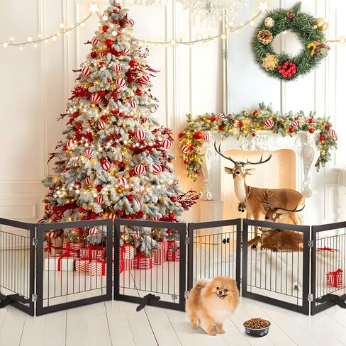 BOEASTER Freestanding Dog Gate 146" Extra Wide Wooden Indoor Pet Gate Stairs Expandable Decorative Wooden Fence Indoor Gate Safety for Doorways and House, Stairs for Small Medium Pets in Kuwait