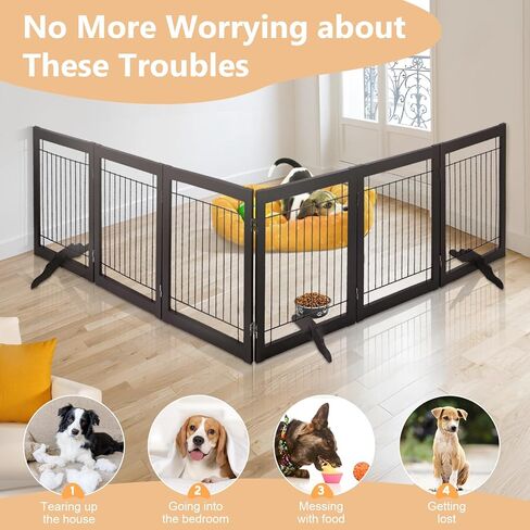 BOEASTER Freestanding Dog Gate 146" Extra Wide Wooden Indoor Pet Gate Stairs Expandable Decorative Wooden Fence Indoor Gate Safety for Doorways and House, Stairs for Small Medium Pets in Kuwait
