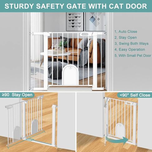 Baby Gate with Cat Door 30" to 48" Wide Black - Walk Through Small Pet Gate for Kitten Puppy Dogs Doorway Stair - Pressure Mounted Child Safety Gate Stand 30inch Tall in Kuwait