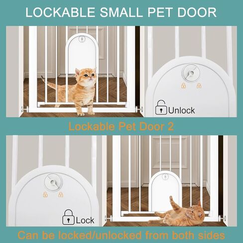Baby Gate with Cat Door 30" to 48" Wide Black - Walk Through Small Pet Gate for Kitten Puppy Dogs Doorway Stair - Pressure Mounted Child Safety Gate Stand 30inch Tall in Kuwait