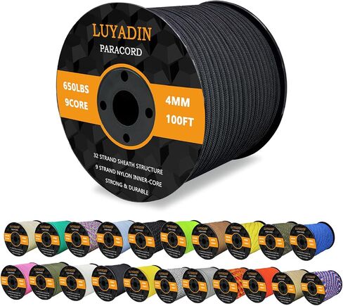 LUYADIN باراكورد 650 رطل - 9 حبلا حبل بكرة المظلة - 40+ لون - 100 قدم 200 قدم 500 قدم 1000 قدم 4 مم، حبل باراكورد للتخييم، والمشي لمسافات طويلة، وصيد الأسماك، والخارج، وDIY in Kuwait